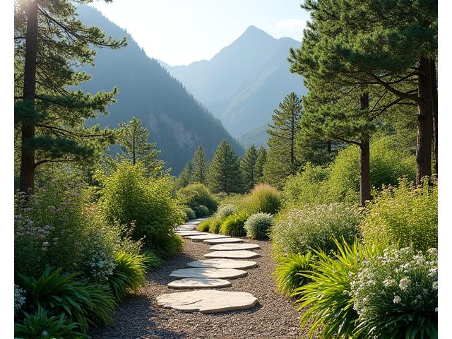 Lush mountain garden inspiration with winding paths and native plants