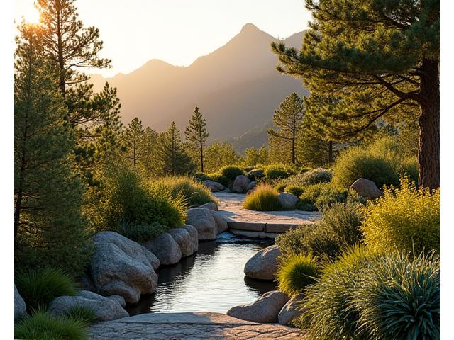 Lush mountain garden landscape
